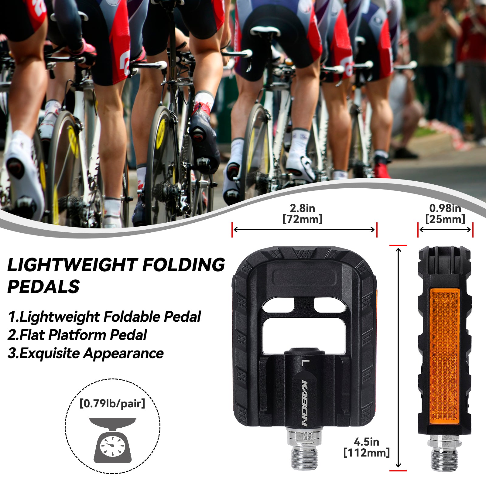 KABON Folding Bike Pedals Universal 9/16 inch Non-Slip Cycling Bicycle Pedals