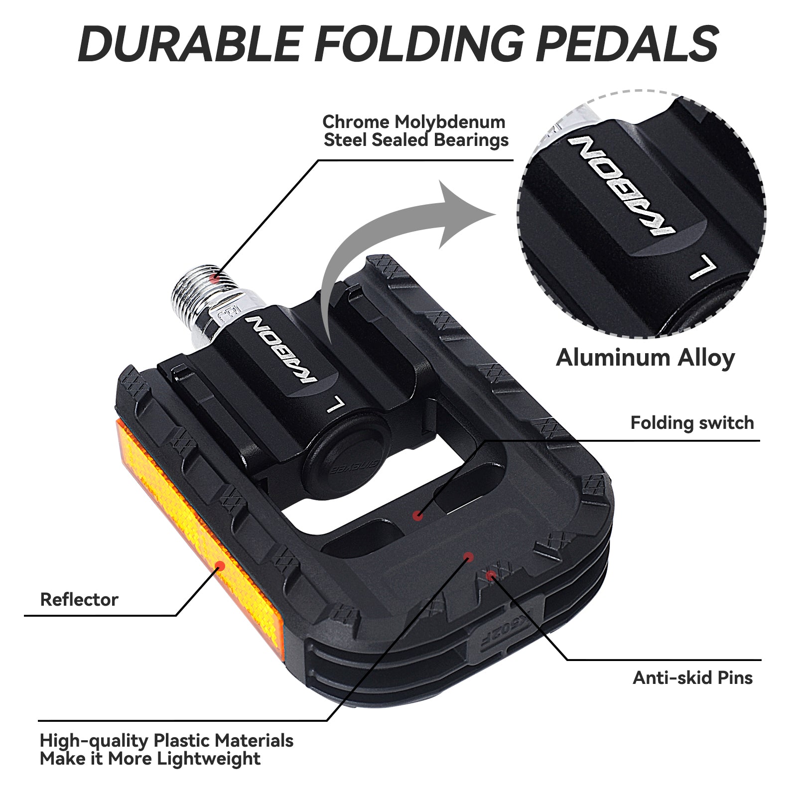 KABON Folding Bike Pedals Universal 9/16 inch Non-Slip Cycling Bicycle Pedals