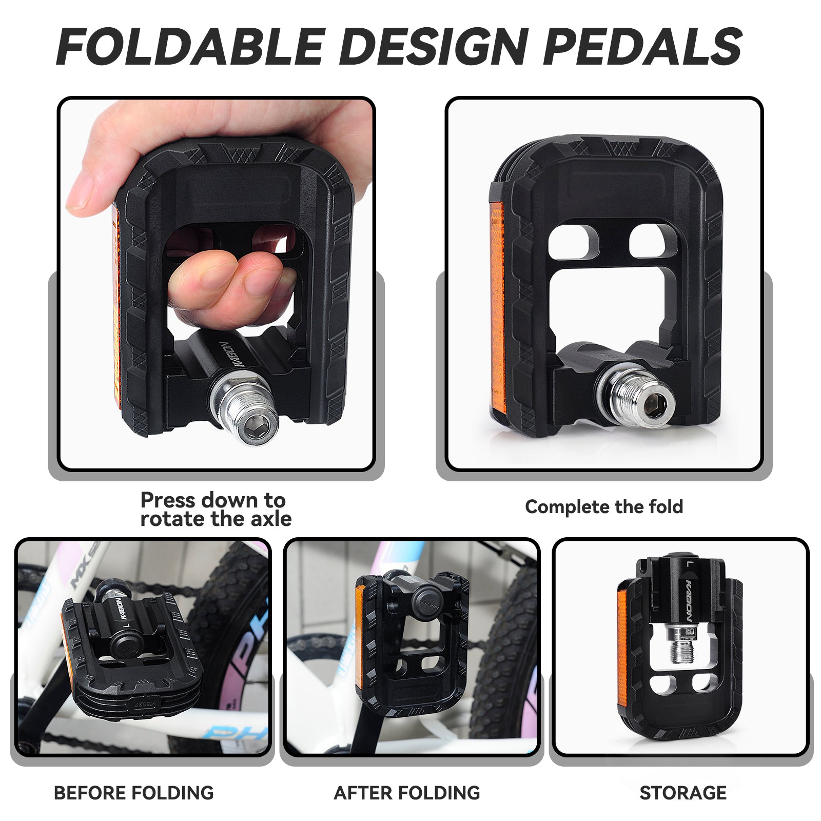 KABON Folding Bike Pedals Universal 9/16 inch Non-Slip Cycling Bicycle Pedals